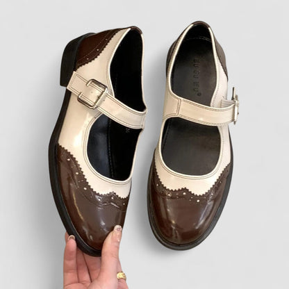 Audrey | Women's Two-Tone Leather Mary Jane Shoes Brogue Low Heel