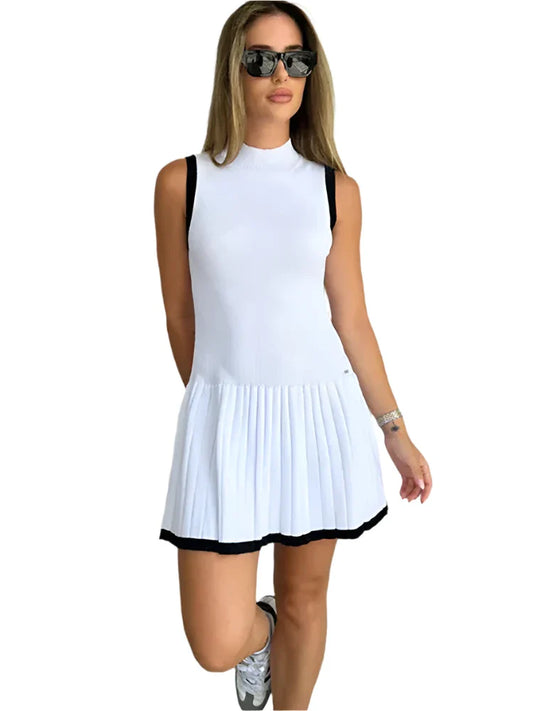 Women Knitted Sport Dress | Tennis Dress | Sleeveless High Waist Casual Sporty Dress