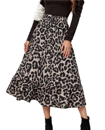 Women Loose Long Leopard Skirt