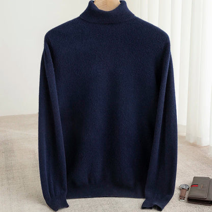 Men Merino Wool Turtleneck Knitted Pullover | Merino Wool Sweater | Cashmere Warm Knit Top Dark Blue