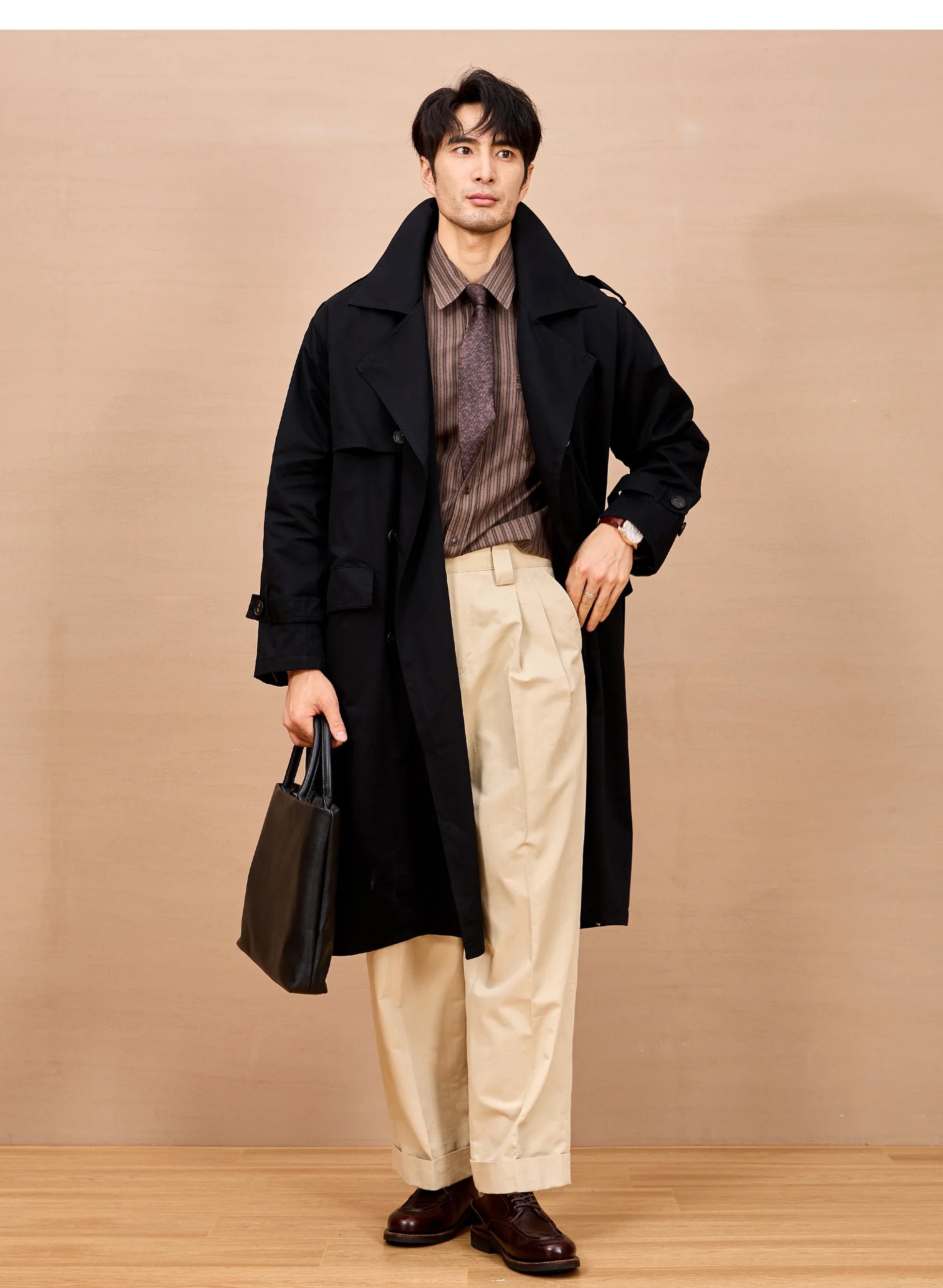 Men Long Trench Coat | Double Breasted | British Style | Spring | Autumn