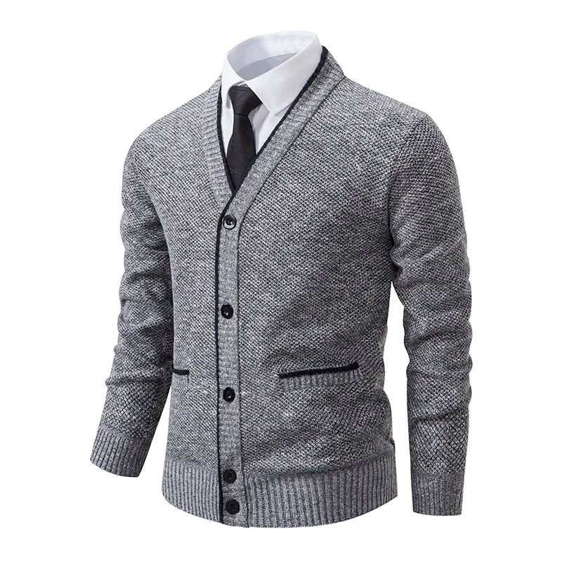 Men's Knitted V-Neck Wool Sweater | Casual Knit Cardigan | Winter Sweater Light grey