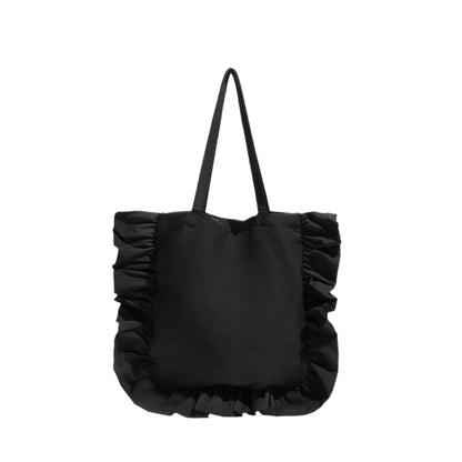 Women Ruffled Casual Shopper Handbag | Cloth Tote Bag Black