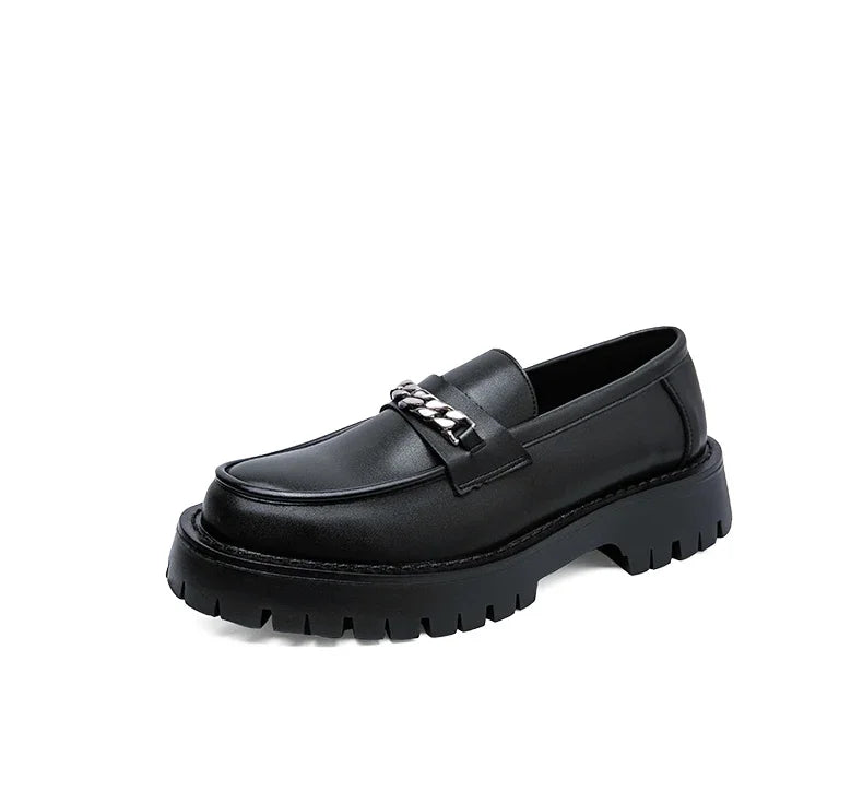 Men Platform Leather Shoes | Men Loafers | Thick Soled Chain Style