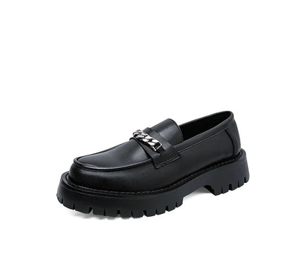 Men Platform Leather Shoes | Men Loafers | Thick Soled Chain Style