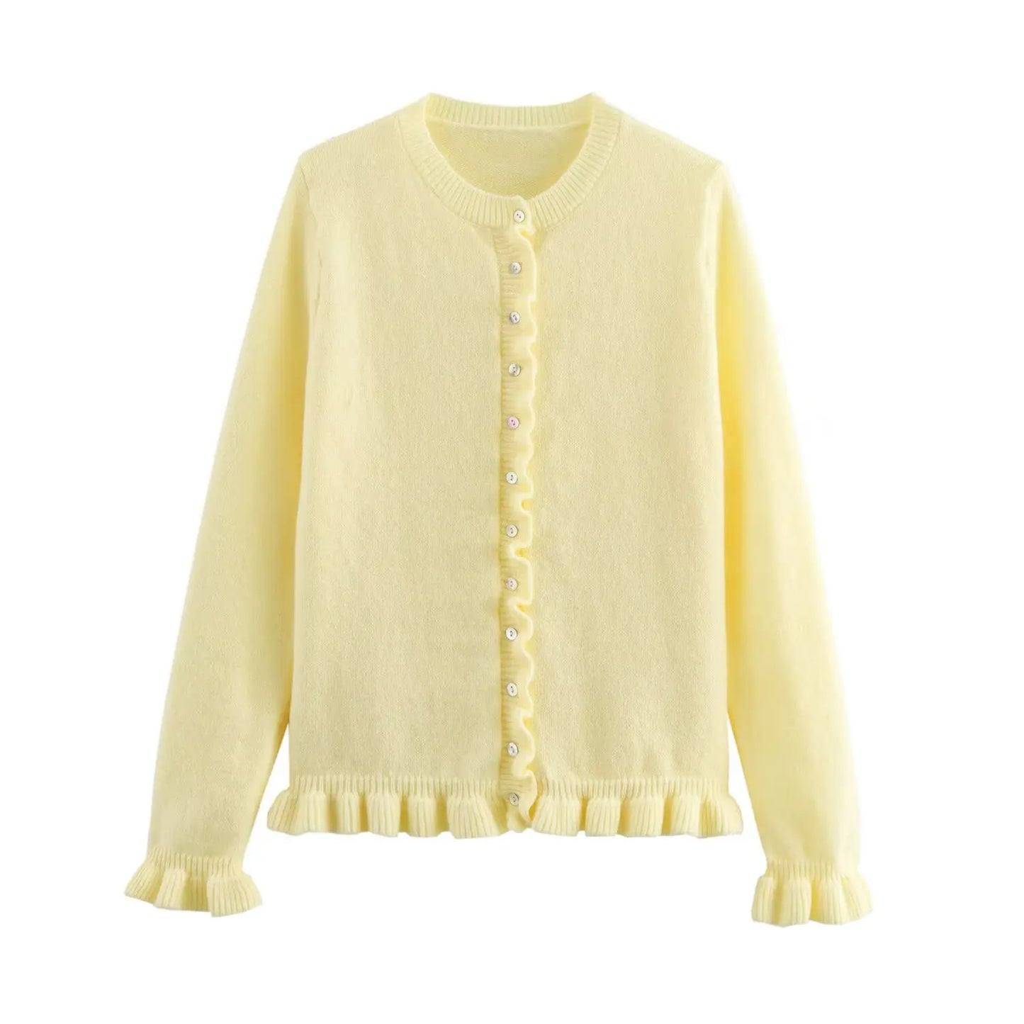 Women Knit Cardigan | Petal Sleeve Sweater | Autumn | Button Down Sweater Yellow