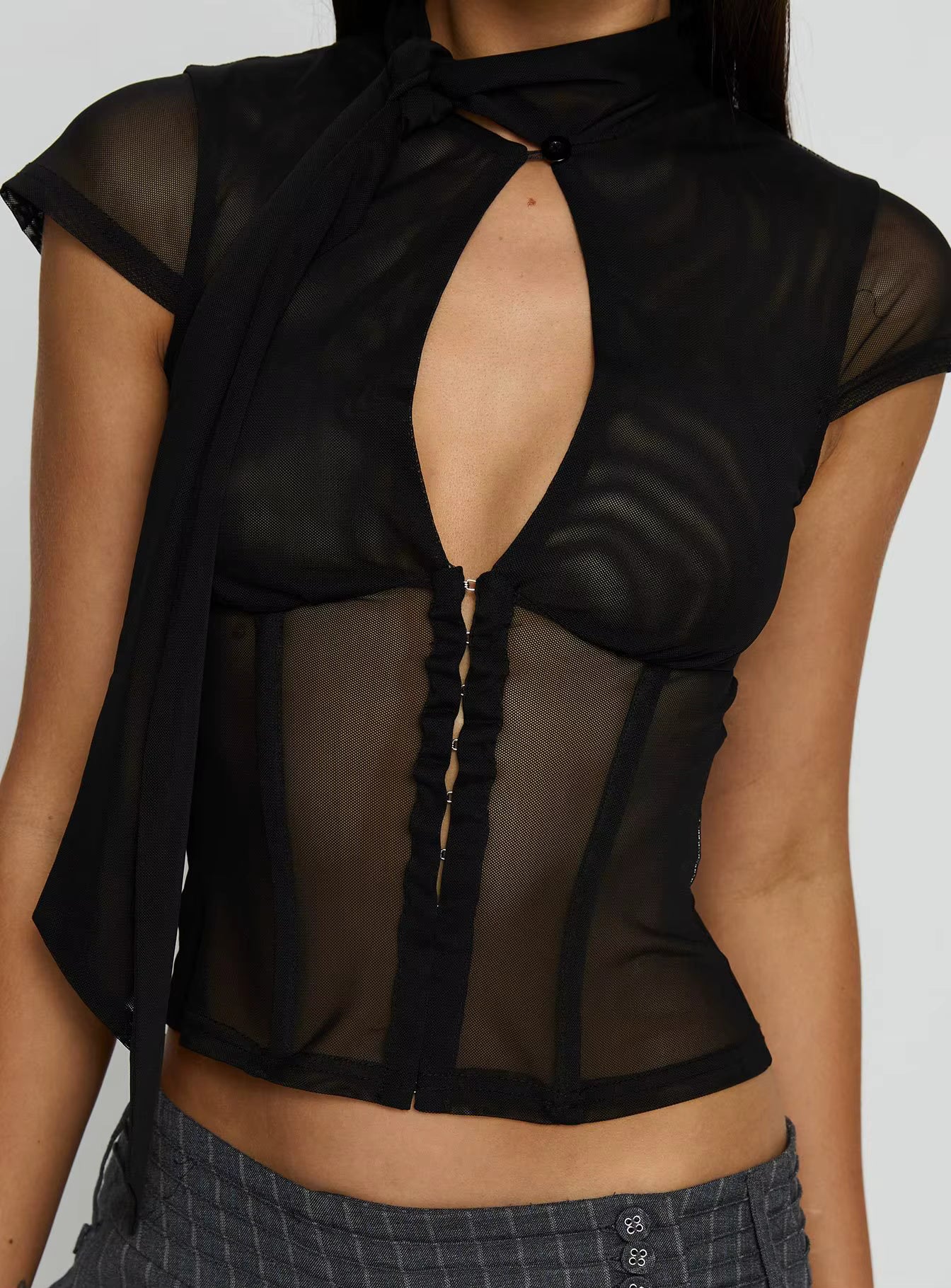 Women Mesh Corset Top | Short Sleeves