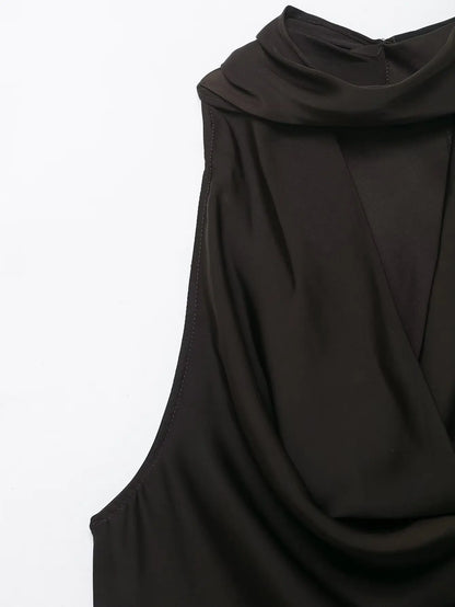 Women Satin Pleated Top | Sleeveless | Summer | V Neck | Halter Neck