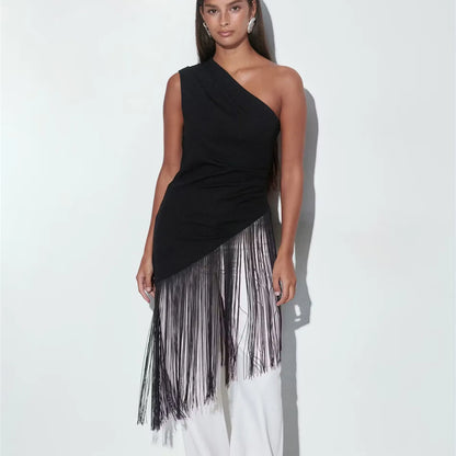 Women Tassel Top | Y2k | One Shoulder | Asymmetrical Fringed Hem Top | Summer