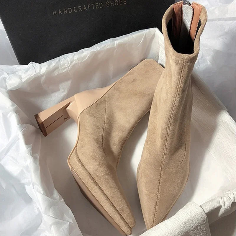 Women Suede Platform Chelsea Boots Apricot