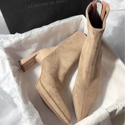 Women Suede Platform Chelsea Boots Apricot