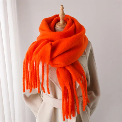 Women Warm Winter Cashmere Scarf | Thick Soft Tassel Shawl | Long Poncho | Echarpe | Pashmina Orange