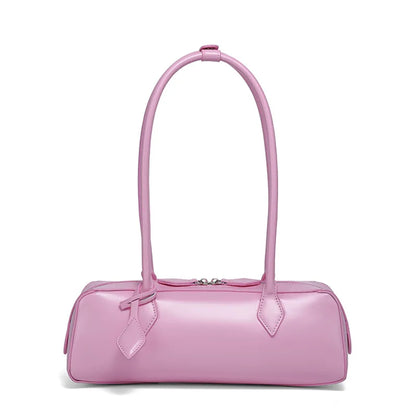 Women Leather Bag | Luxury Vintage | Long Shoulder Shopping Bag | Underarm Bag | Baguette Pink