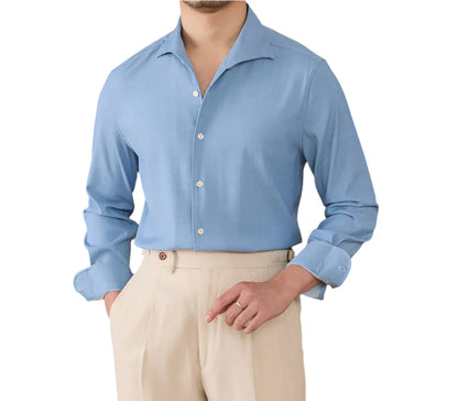 Men British Wrinkle-Resistant Long Sleeve Dress Shirt | Business Shirt blue