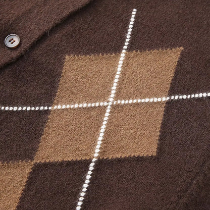 Women Diamond Plaid Round Neck Cardigan | Knitted Sweater | Autumn
