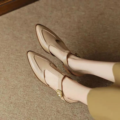 Sloane | Women's T-Strap Buckle Shoes Pointed Toe Low Heel Flats