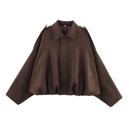 Women Vintage Oversize Bomber Jacket | Loose Jacket Chocolate