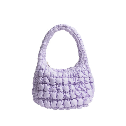 Women Small Puffer Bag | Fluffy Quilted Padding Handbag Lavender