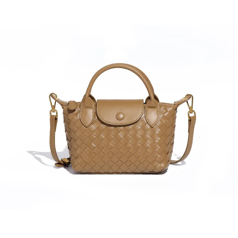 Women Woven Shoulder Bag | Small Dumpling Bag | Bucket Bag | Crossbody Bag | Lunch Box Bag Khaki