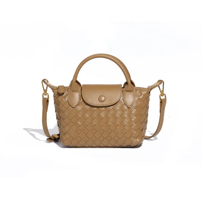 Women Woven Shoulder Bag | Small Dumpling Bag | Bucket Bag | Crossbody Bag | Lunch Box Bag Khaki