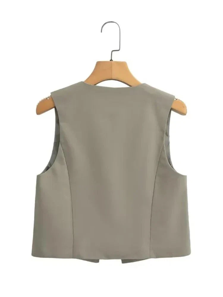 Women Lace Up Vest | Sleeveless Jacket | Vintage V-Neck Waistcoat | Chic Tank Top