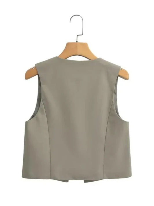 Women Lace Up Vest | Sleeveless Jacket | Vintage V-Neck Waistcoat | Chic Tank Top