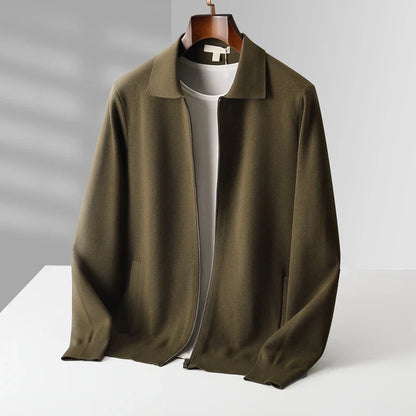 Men Cashmere Collared Cardigan | Knitted Loose Outerwear | Pure Wool Casual Coat Coffee
