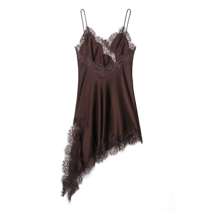 Women Satin Short Sling Dress | Sleeveless | Backless | Asymmetric Party Dress | Summer