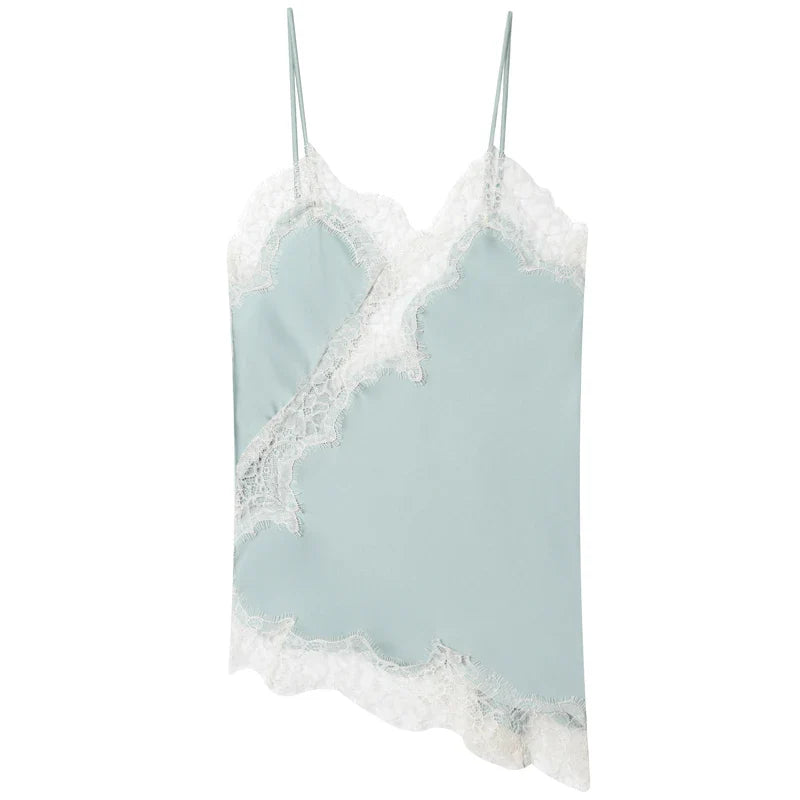 Women Asymmetrical Slip Top | Lace Tank Top | Cami | Y2K | Sleeveless | Backless Camisole Sky Blue