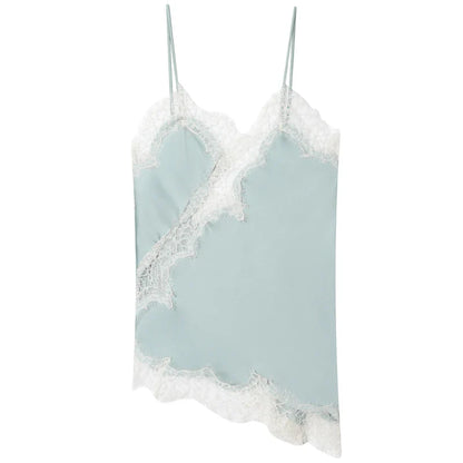 Women Asymmetrical Slip Top | Lace Tank Top | Cami | Y2K | Sleeveless | Backless Camisole Sky Blue