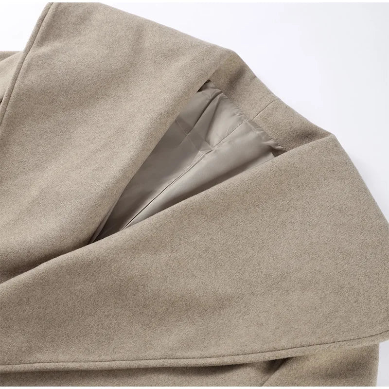 Women Shawl Collar Woolen Coat With Belt | Loose Long Sleeve | Overcoat | Winter Coat