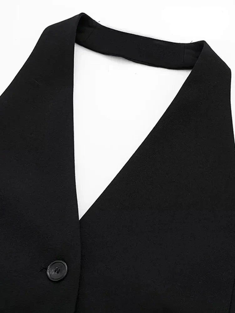Women Chic Sleeveless Button-Up Vest Top | Backless Halter Neck Waistcoat