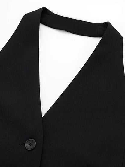 Women Chic Sleeveless Button-Up Vest Top | Backless Halter Neck Waistcoat