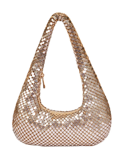 Women Aluminum Sequin Armpit Bag | Party Handbag | Sparkling Shoulder Bag gold
