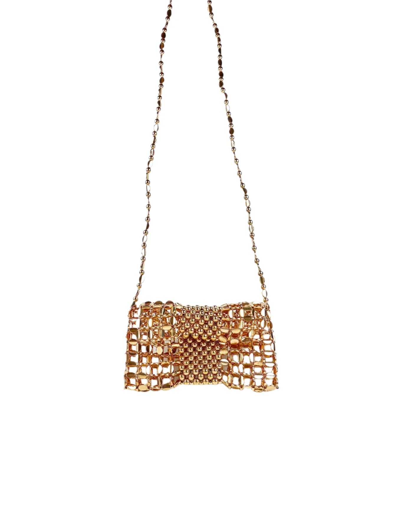 Women Gold Woven Chain Crossbody Bag | Handmade Beaded Bag