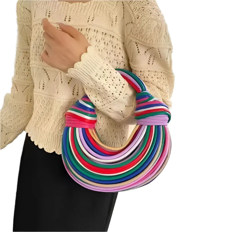 Women Luxury Designer Handwoven Noodle Bag | Rope Knotted | Hobo Evening Clutch Multi Color