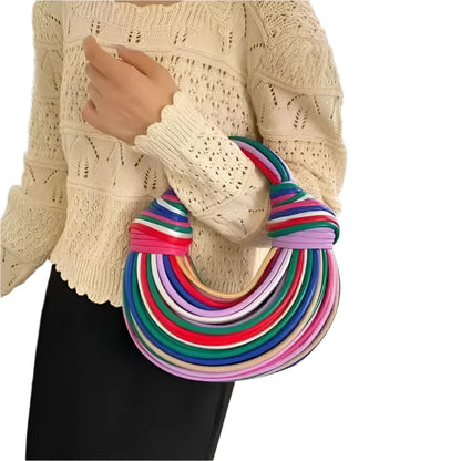Women Luxury Designer Handwoven Noodle Bag | Rope Knotted | Hobo Evening Clutch Multi Color