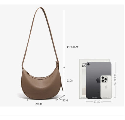 Women Shoulder Bag | Leather Crescent Underarm Bag | Minimalist Crossbody Bag