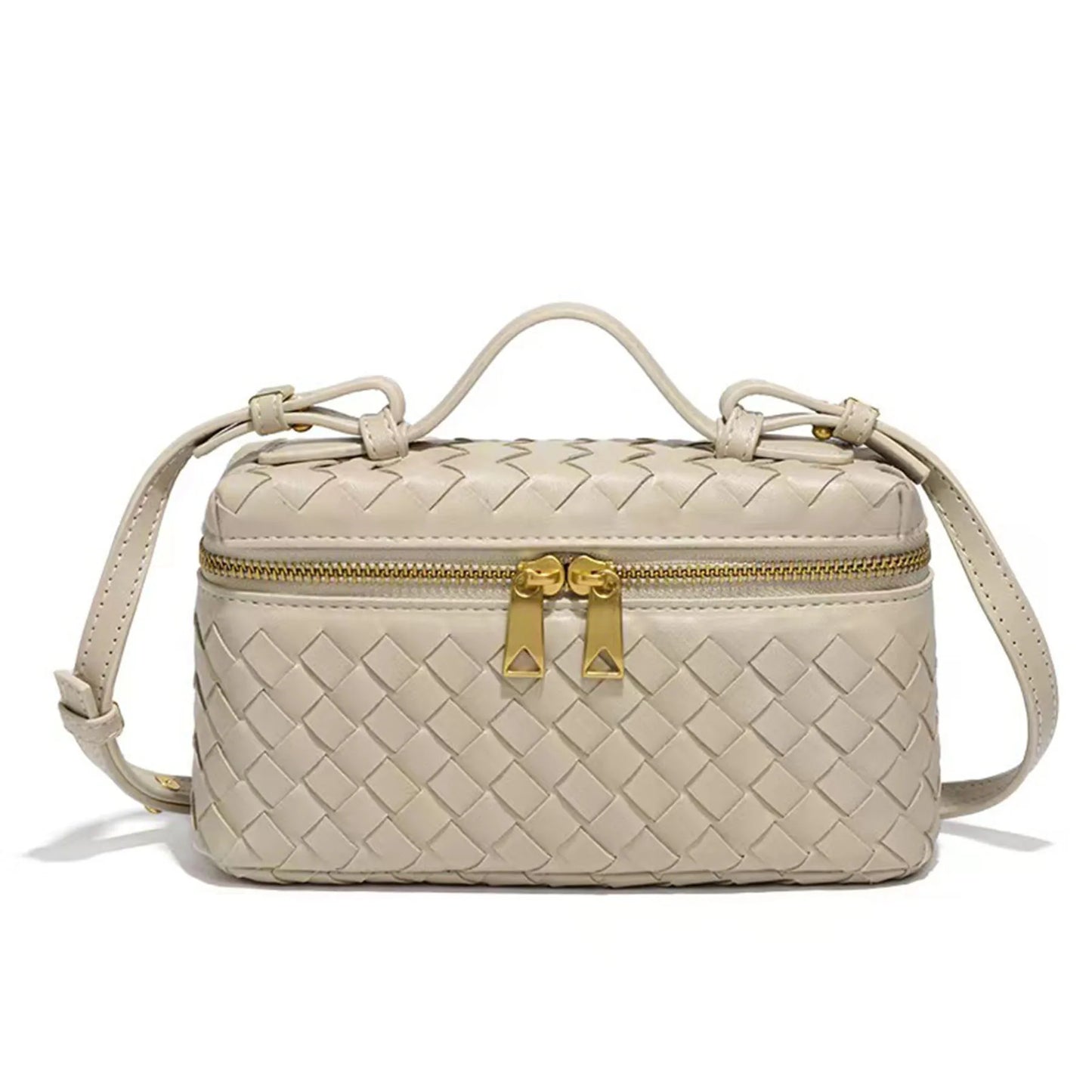Women Woven Lunch Box Bag | Shoulder Bag | Crossbody Bag | Box bag Beige