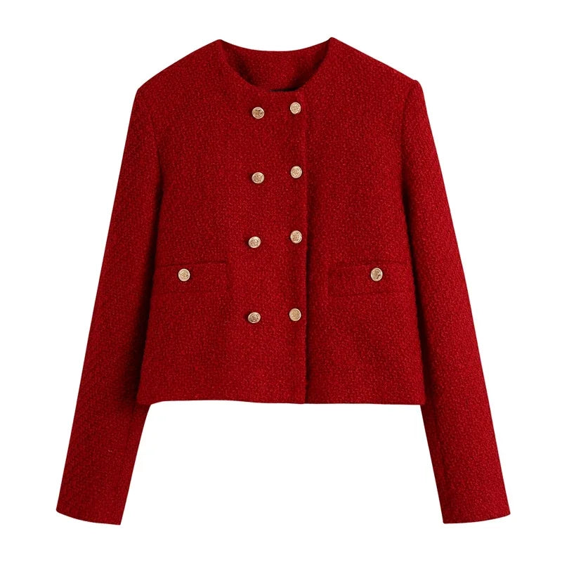 Women Vintage Cherry Red Tweed Blazer Blazer Jacket