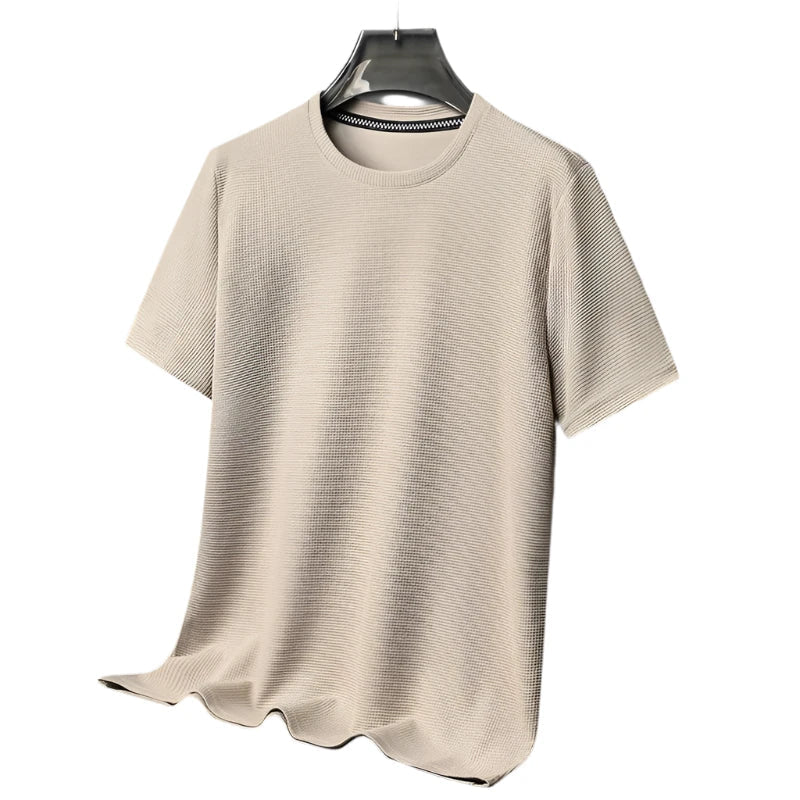 Men Waffle Round Neck Short Sleeve T-shirt | Summer Top Khaki