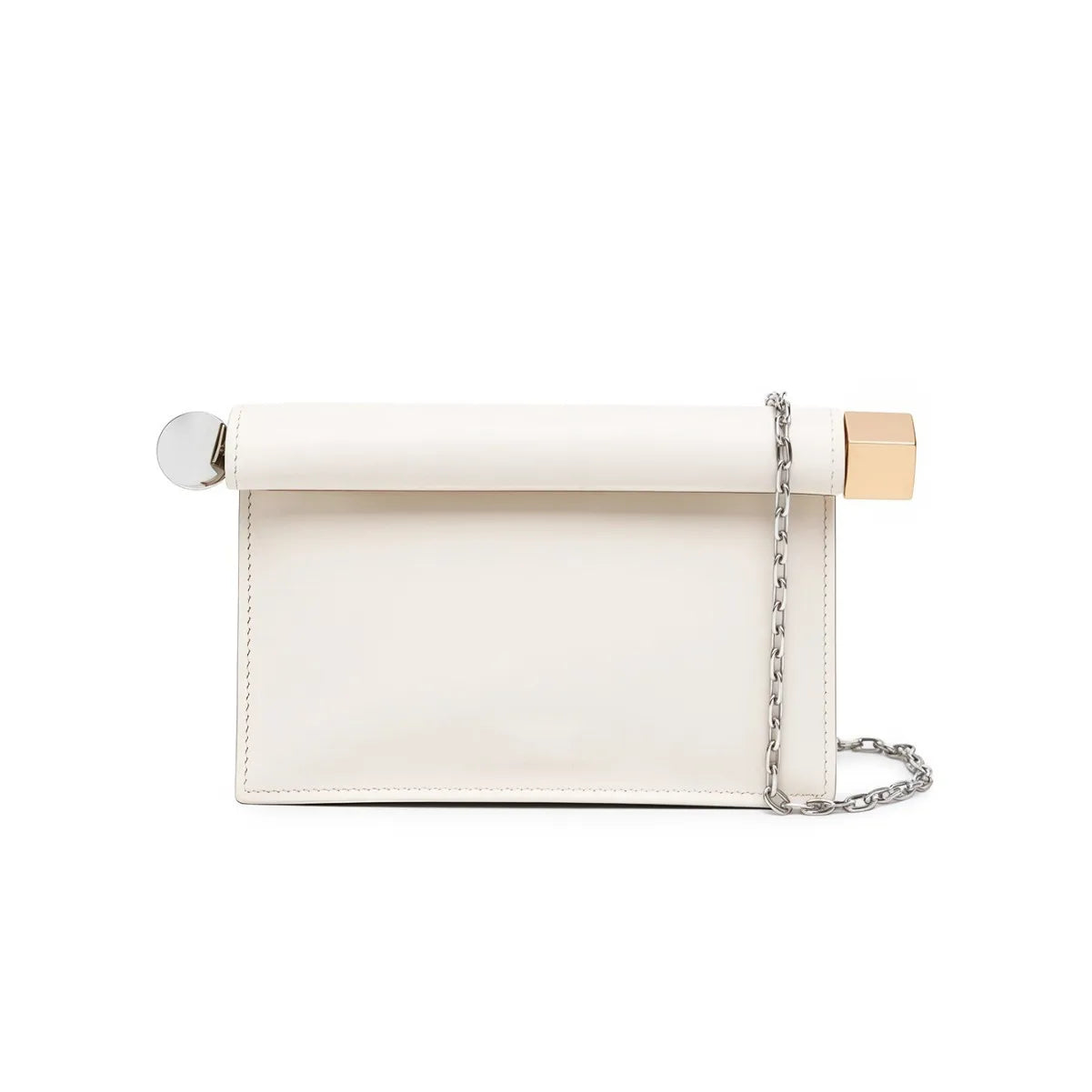 Women Leather Rolled-Up Clutch Bag | Versatile | Folding Clutch | Chain Single-Shoulder Bag | Crossbody Bag White