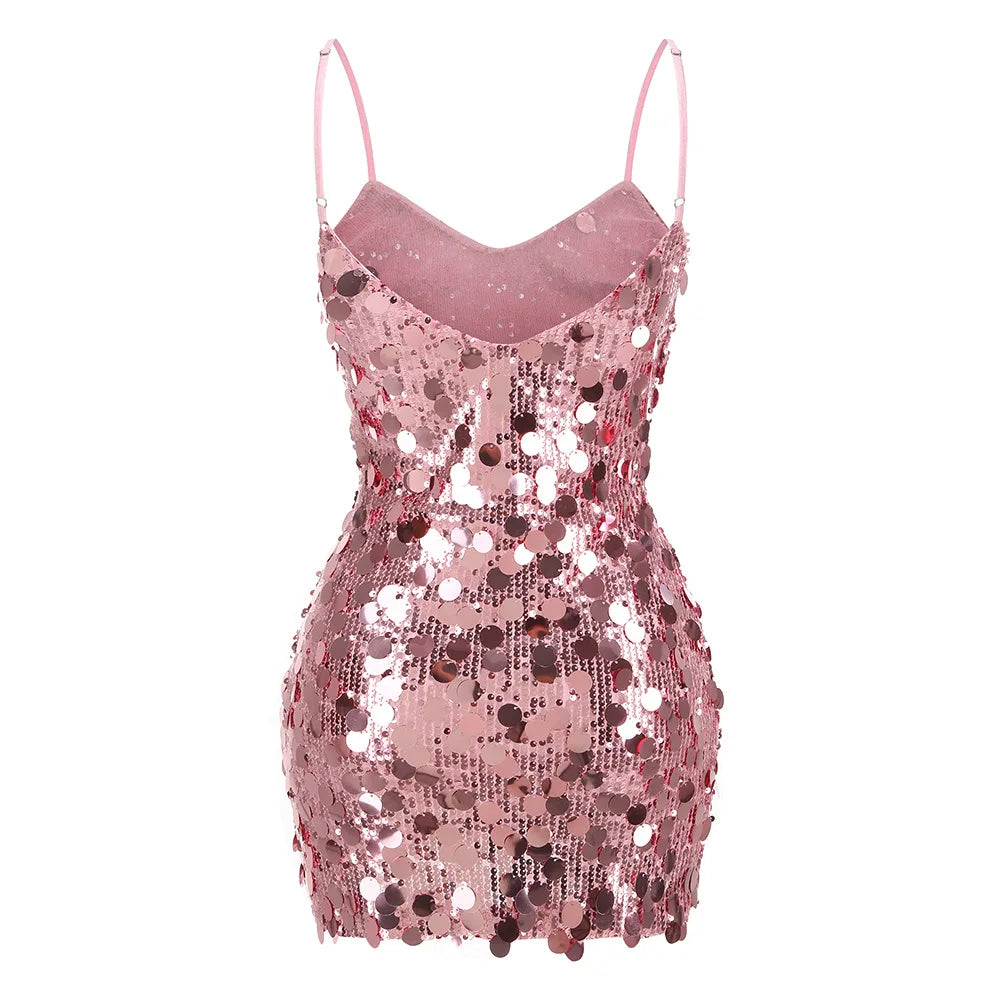 Women Sequin Camisole Dress Pink