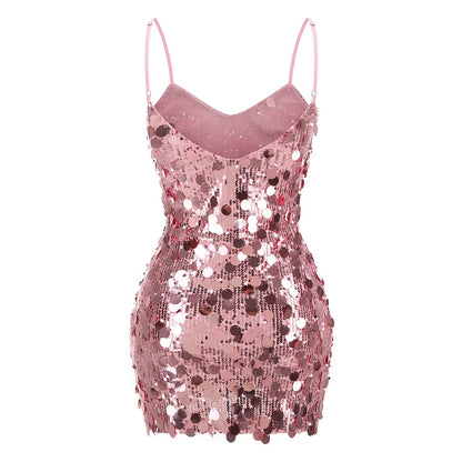 Women Sequin Camisole Dress Pink