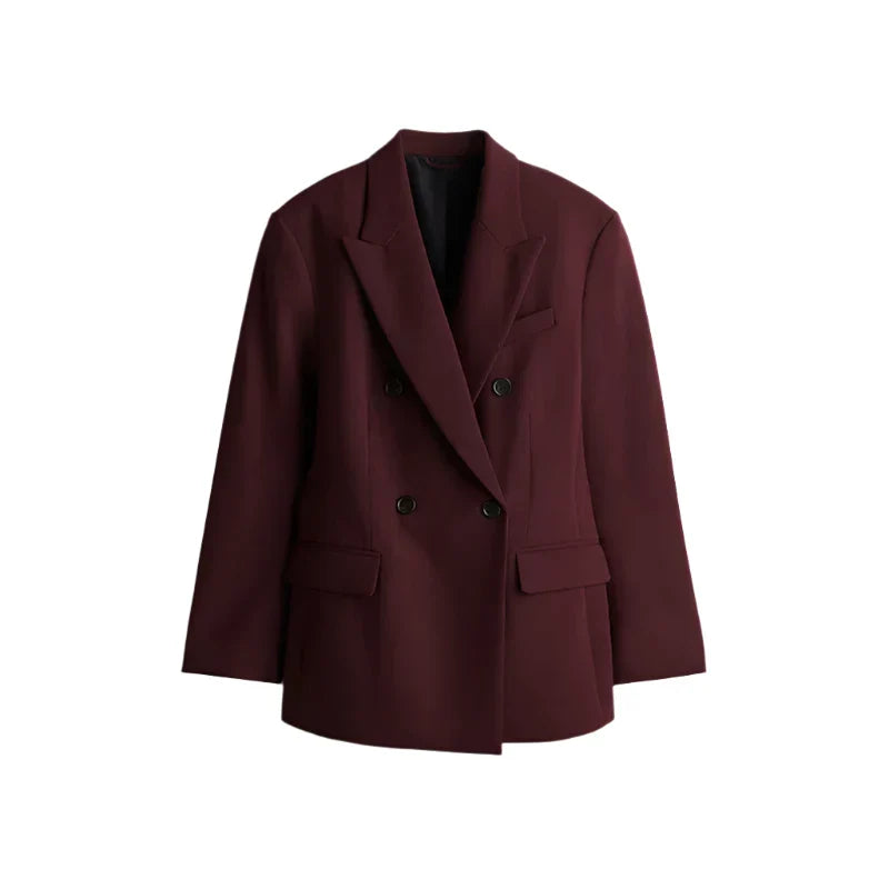 Women Burgundy Blazer | Burgundy Coat | Double Breasted Blazer Burgundy