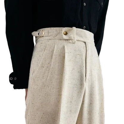 Men Linen British Style Naples Pants | Business Casual | High Waist | Straight