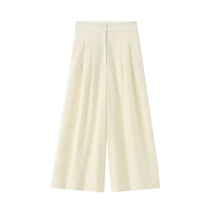 Women Sleeveless V-Neck Top With Belt Straight Pants Set | Top Trouser Suit | 2 Piece Set Off White Bottom