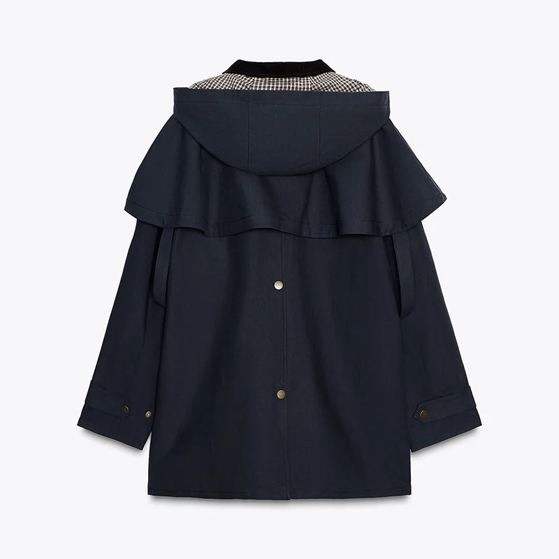 Women Removable Hooded Coat | Loose | Long Jacket | Casual Waterproof Trench Coat | Cape Jacket