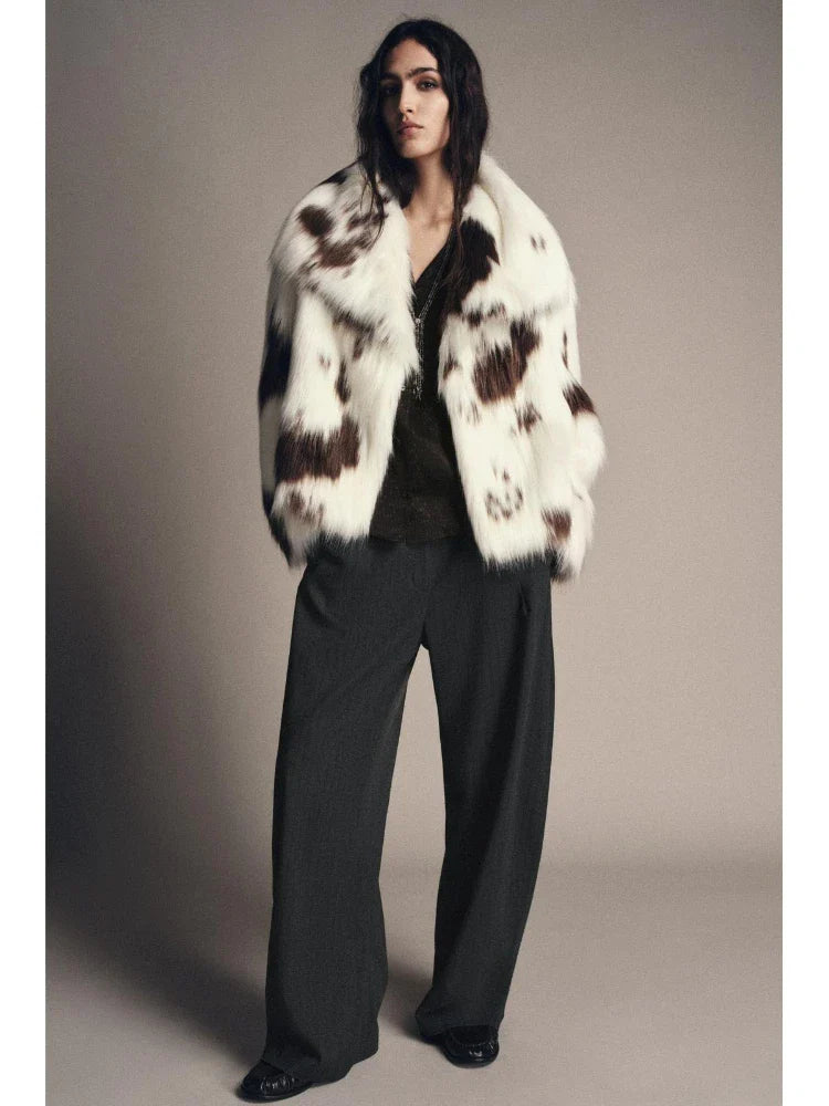 Women Animal Print Plush Coat | Loose | Warm | Thick Fur Jacket