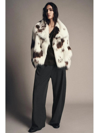 Women Animal Print Plush Coat | Loose | Warm | Thick Fur Jacket